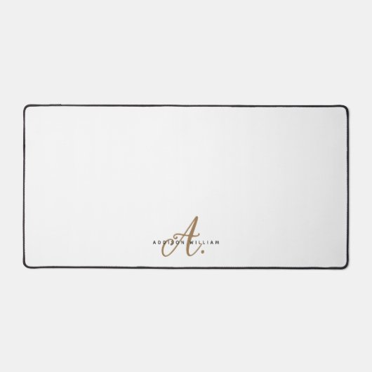 Elegant Gewoon Wit Goud Script Monogram Bureaumat (Voorkant)