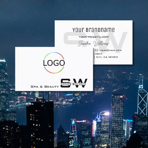 Elegant Gewoon wit met monogram en eenvoudig Logo Visitekaartje
