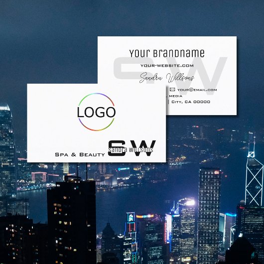 Elegant Gewoon wit met monogram en eenvoudig Logo Visitekaartje