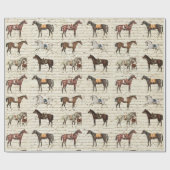 Elegant  gezadelde paarden beige script cadeaupapier (Vlak)