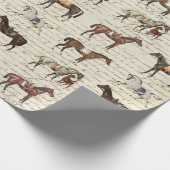 Elegant  gezadelde paarden beige script cadeaupapier (Hoek)