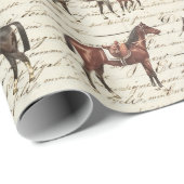 Elegant  gezadelde paarden beige script cadeaupapier (Rol Hoek)