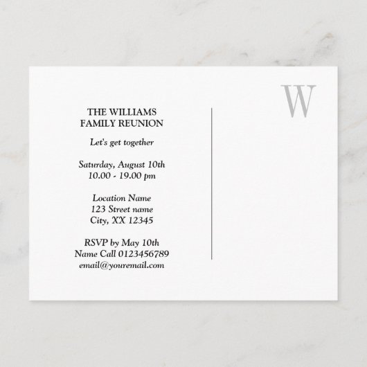 Elegant gezinsherenigingsmonogram Sla datum op Aankondigingskaart (Achterkant)