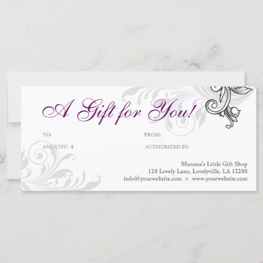 Elegant Gift Certificate Retail Floral Paars W (Voorkant)