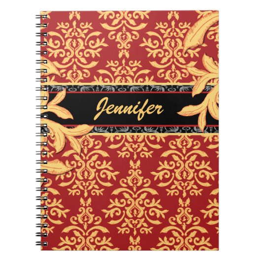 Elegant Gilded Red en Gold Damask Notitieboek (Voorkant)