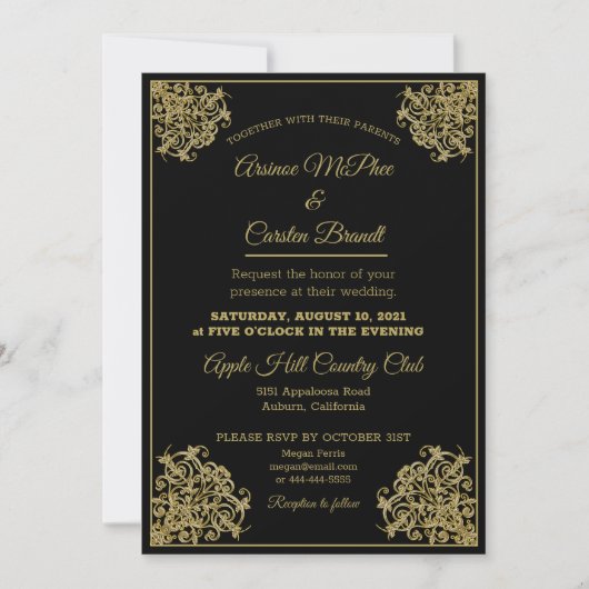 Elegant Gilded Wedding Uitnodiging (Voorkant)