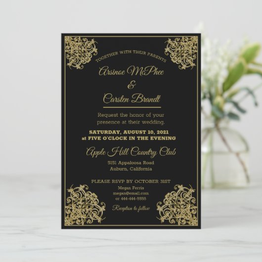 Elegant Gilded Wedding Uitnodiging (Staand voorkant)