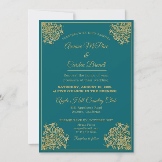 Elegant Gilded Wedding Uitnodiging (Voorkant)