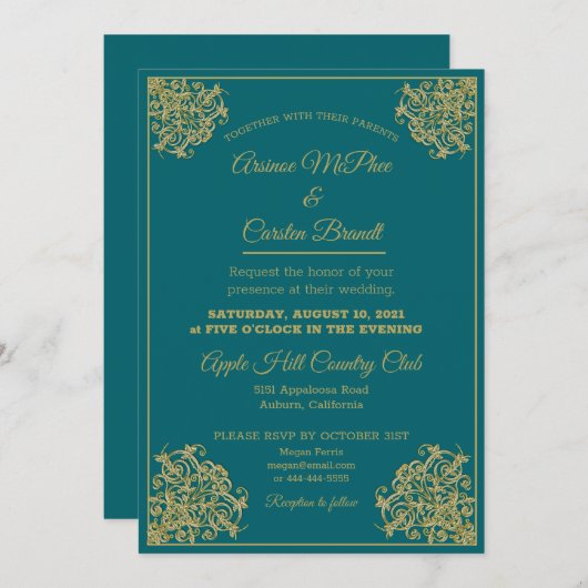 Elegant Gilded Wedding Uitnodiging (Voorkant / Achterkant)