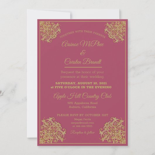 Elegant Gilded Wedding Uitnodiging (Voorkant)