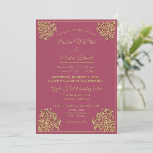 Elegant Gilded Wedding Uitnodiging (Staand voorkant)