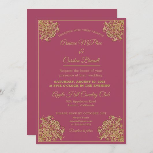 Elegant Gilded Wedding Uitnodiging (Voorkant / Achterkant)