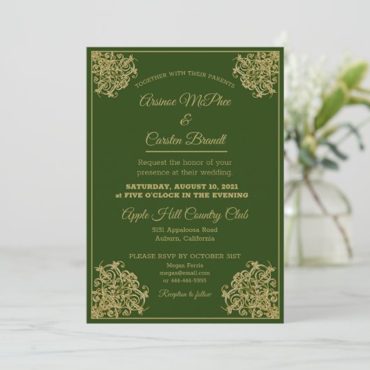 Elegant Gilded Wedding Uitnodiging (Staand voorkant)
