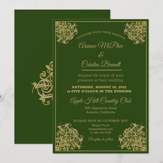 Elegant Gilded Wedding Uitnodiging (Voorkant / Achterkant)