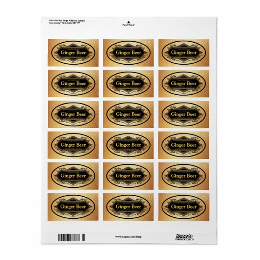 Elegant Ginger Beer Beverage Labels (Full Sheet)