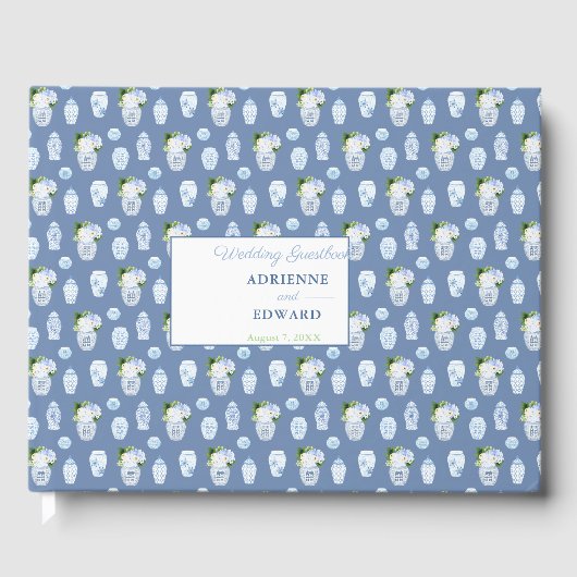 Elegant Ginger Jars Blue en White Wedding Gastenboek (Voorkant)