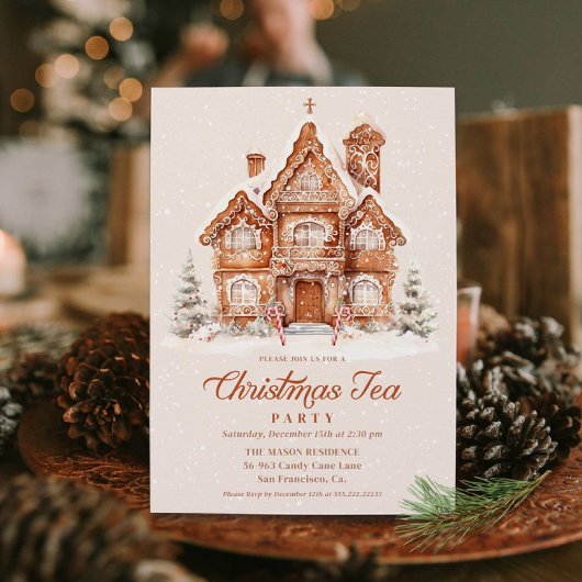 Elegant Gingerbread House Kerstmis Tea Party Kaart