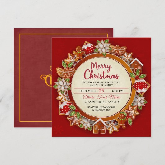 Elegant Gingerbread & Poinsettia Christmas Kaart (Voorkant / Achterkant)