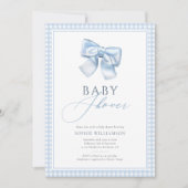 Elegant Gingham Blue Coquette Bow Baby shower Kaart (Voorkant)