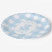 Elegant Gingham French Teddy Bear Baby shower Papieren Bordje (Gekanteld)