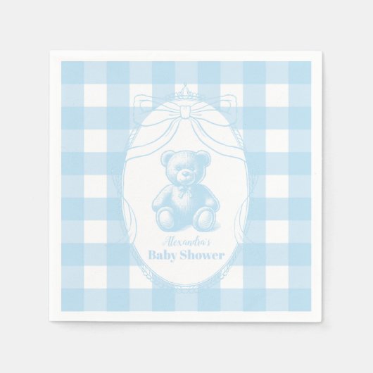 Elegant Gingham French Teddy Bear Baby shower Servet (Voorkant)