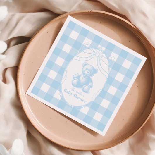 Elegant Gingham French Teddy Bear Baby shower Servet