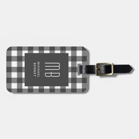 Elegant Gingham Monogram Bagagelabel (Voorkant horizontaal)