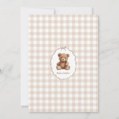 Elegant Gingham Teddy Bear Baby shower Kaart (Achterkant)