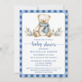 Elegant Gingham Teddy Bear Winter Baby shower Kaart (Voorkant)