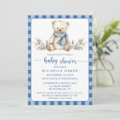 Elegant Gingham Teddy Bear Winter Baby shower Kaart (Staand voorkant)