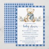 Elegant Gingham Teddy Bear Winter Baby shower Kaart (Voorkant / Achterkant)