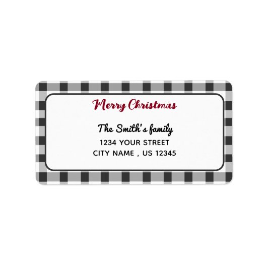 Elegant Gingham | Vrolijk Kerstmis retour adres Etiket (Voorkant)