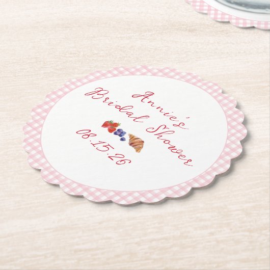 Elegant Gingham Zomer Brunch Vrijgezellenfeest Roz Kartonnen Onderzetters (Gekanteld)
