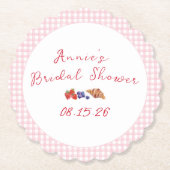 Elegant Gingham Zomer Brunch Vrijgezellenfeest Roz Kartonnen Onderzetters (Voorkant)