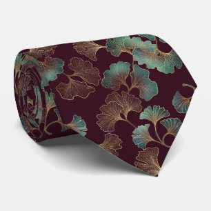 Elegant Ginkgo-blad in Bourgondië en Teal (1) Stropdas