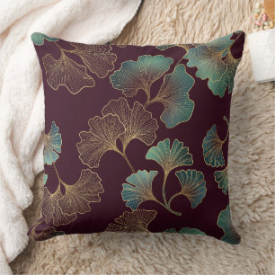 Elegant Ginkgo-blad in Burgundy en Teal (1) Kussen