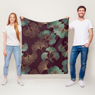 Elegant Ginkgo-blad in Burgundy en Teal Fleece Deken