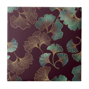 Elegant Ginkgo-blad in Burgundy en Teal Tegeltje