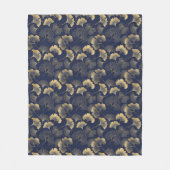 Elegant Ginkgo-bladpatroon Navy Blauwe Goud Fleece Deken (Voorkant)