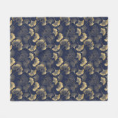 Elegant Ginkgo-bladpatroon Navy Blauwe Goud Fleece Deken (Voorkant (Horizontaal))