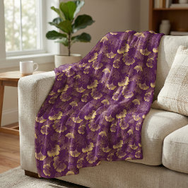 Elegant Ginkgo-bladpatroon Paars Goud Fleece Deken