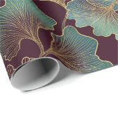 Elegant Ginkgo Leaf in Burgundy and Teal (1) Cadeaupapier (Rol Hoek)