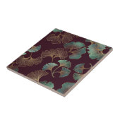 Elegant Ginkgo Leaf in Burgundy and Teal (1) Tegeltje (Zijkant)