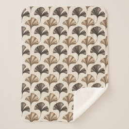 Elegant Ginkgo Leaf Pattern in Neutral Tones Sherpa Deken