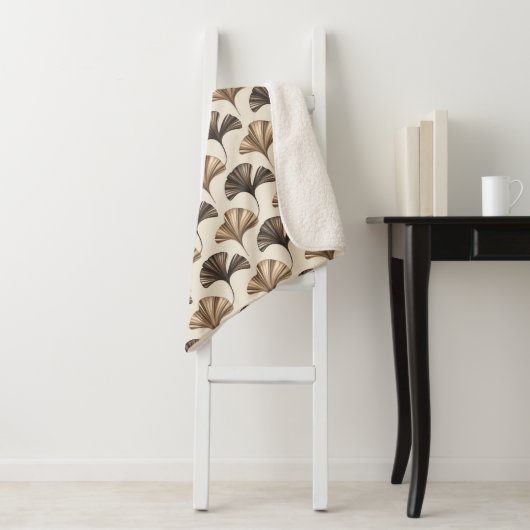 Elegant Ginkgo Leaf Pattern in Neutral Tones Sherpa Deken (In situ)