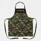Elegant Ginkgo Patroon Aangepaste Naam Teal Burgun Schort (Voorkant)