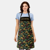 Elegant Ginkgo Patroon Aangepaste Naam Teal Burgun Schort (Gedragen)