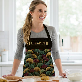 Elegant Ginkgo Patroon Aangepaste Naam Teal Burgun Schort