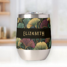 Elegant Ginkgo Patroon Monogram Naam Juweel Tinten