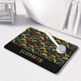 Elegant Ginkgo Patroon Monogram Naam Juweel Tinten Badmat